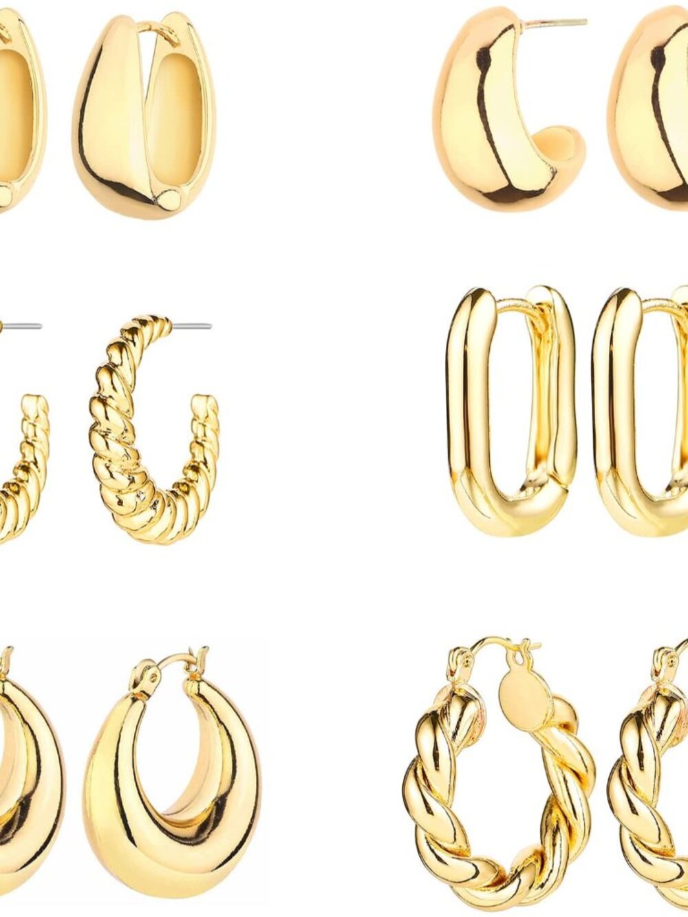 6 Pairs 14K Gold Plated Hoop Earrings for Women Lightweight Chunky Hoop Earrings